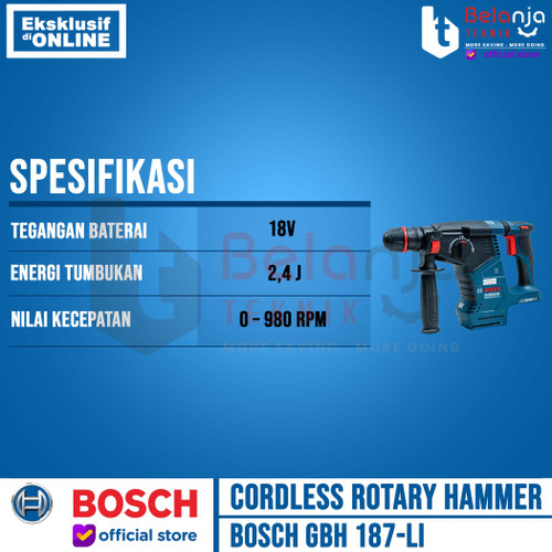 Bosch Rotary Hammer Cordless GBH 187-Li Mesin Bor Beton Unit Only 18V