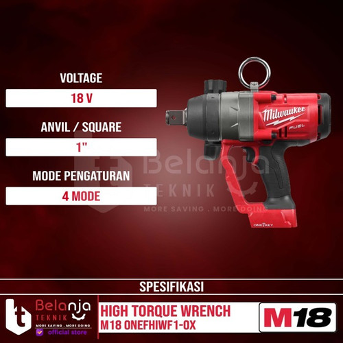 Milwaukee High Torque Wrench M18 ONEFHIWF1-0X Pembuka Baut Set 18V 8AH
