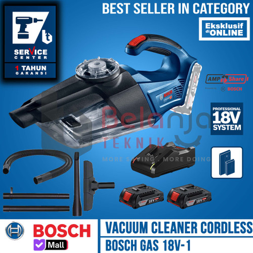 Bosch Mesin Vacuum Cleaner Cordless GAS 18V-LI Charger Baterai X2 18V
