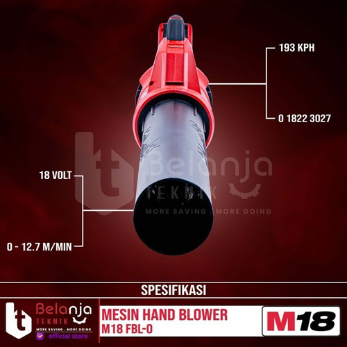 Milwaukee Mesin Hand Blower Baterai M18 FBL-0 Tiup Angin Set 18V 8 AH