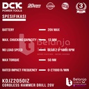 DCK Cordless Hammer Drill KDJZ2050iZ 20V Bor Impact Baterai Unit Only