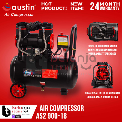 Austin Mesin Kompresor Udara AS2 900-18 Air Compressor Oilless 18 L