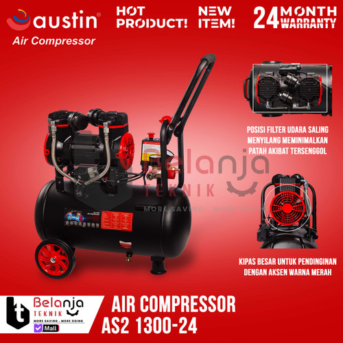 Austin Mesin Kompresor Udara AS2 1300-24 Air Compressor Oilless 24 L