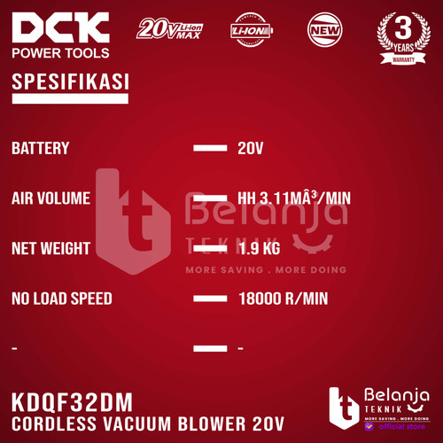 DCK Vacuum Blower Baterai KDQF32DM Blower Cordless Brushless KDQF 32