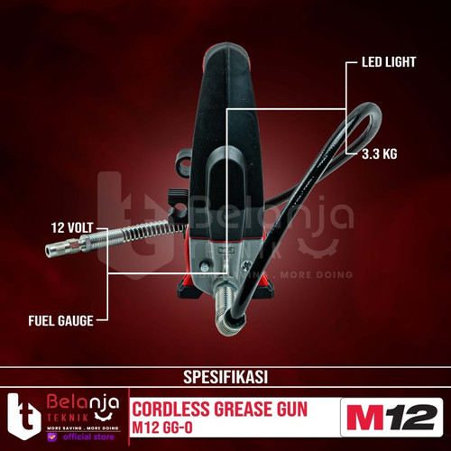Milwaukee Grease Gun Cordless M12 GG-0 Pompa Gemuk Baterai Set 12V 6AH
