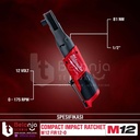 Milwaukee Compact Impact Ratchet M12 FIR12-0 Kunci Rachet Set 12V 6 AH