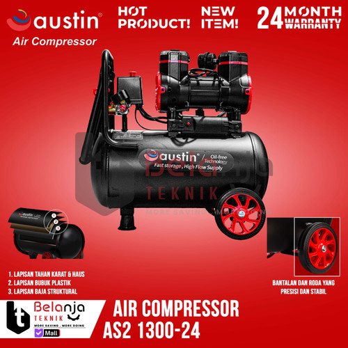 Austin Mesin Kompresor Udara AS2 1300-24 Air Compressor Oilless 24 L