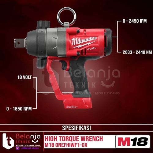 Milwaukee High Torque Wrench M18 ONEFHIWF1-0X Pembuka Baut Set 18V 8AH