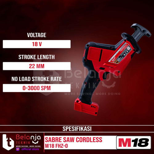 Milwaukee Gergaji Reciprocating M18 FHZ-0 Mesin Sabre Saw Set 18V 8 AH