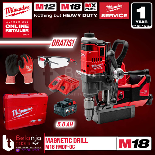 Milwaukee Magnetic Drill M18 FMDP-0C 38MM Mesin Bor Duduk Baterai SET 5 AH Charger Battery