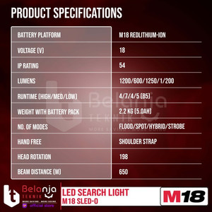 Milwaukee Led Search Light M18 SLED-0 Lampu Senter Kerja 18V Unit Only
