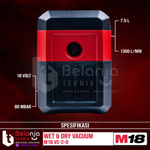 Milwaukee Wet & Dry Vacuum Cordless M18 VC-2-0 Penghisap Debu SET 18V