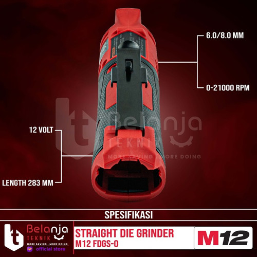 Milwaukee Gerinda Baterai M12 FDGS-0 Straight Die Grinder Set 12 V 6Ah