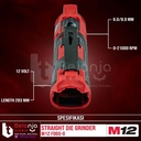 Milwaukee Gerinda Baterai M12 FDGS-0 Straight Die Grinder Set 12 V 6Ah