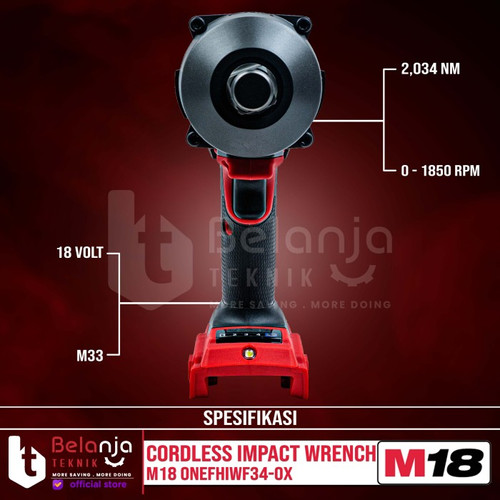 Milwaukee Impact Wrench Baterai 3/4 In M18 ONEFHIWF34-0X Set 18 V 8 Ah