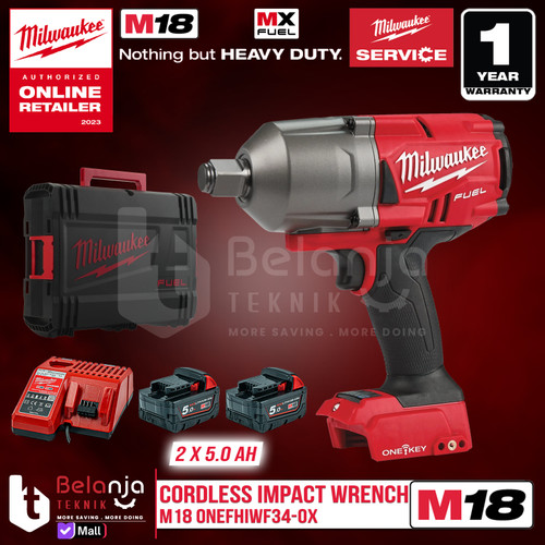 Milwaukee Impact Wrench Baterai 3/4 In M18 ONEFHIWF34-0X Set 18 V 5 AH