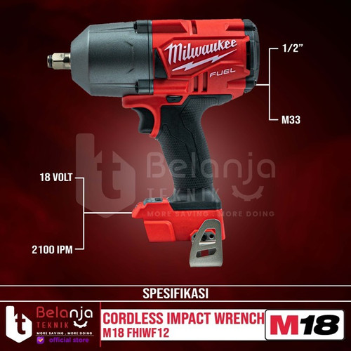 Milwaukee Impact Wrench Baterai M18 FHIWF12 Sock 1/2 Inch Set 18 V 8AH