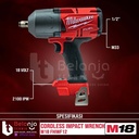 Milwaukee Impact Wrench Baterai M18 FHIWF12 Sock 1/2 Inch Set 18 V 8AH