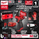 Mesin Stubby Impact Wrench Baterai Milwaukee M12 FIWF12-0C 1/2 Inch GEN 3 Mesin Buka Baut Set 12V 6 AH