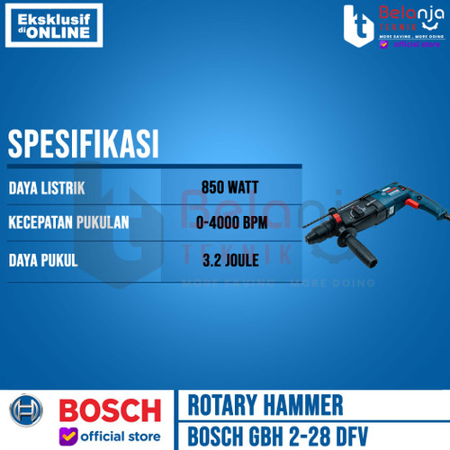Bosch Rotary Hammer Listrik GBH 2-28 DFV 850 Watt Mesin Bor SDS 3 Mode