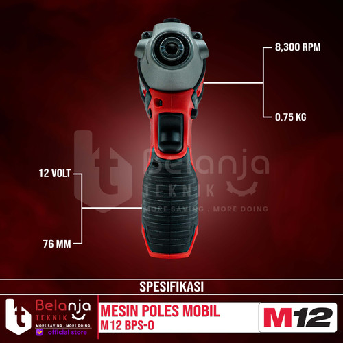 Milwaukee Polisher M12 BPS-0 Mesin Poles Mobil Baterai Set 12 V 2 AH