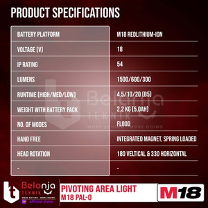 Milwaukee Pivoting Area Light M18 PAL-0 Lampu Kerja Set 18 Volt 5 AH