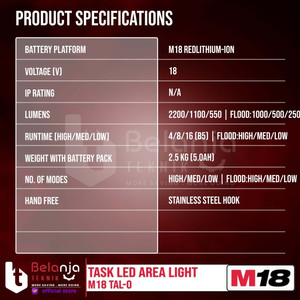 Milwaukee Task Led Area Light M18 TAL-0 Lampu Kerja Portable SET 18V