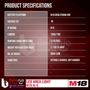 Milwaukee Led Area Light M18 AL-0 Lampu Kerja Portable Set 18V 5 AH