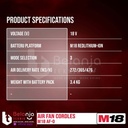 Milwaukee Air Fan Cordless M18 AF-0 Kipas Angin Baterai Set 18V 5 AH