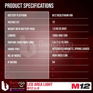 Milwaukee Led Area Light M12 AL-0 Lampu Senter Kerja Set 12 Volt 4 AH