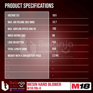 Milwaukee Mesin Hand Blower Baterai M18 FBL-0 Tiup Angin Unit Only 18V