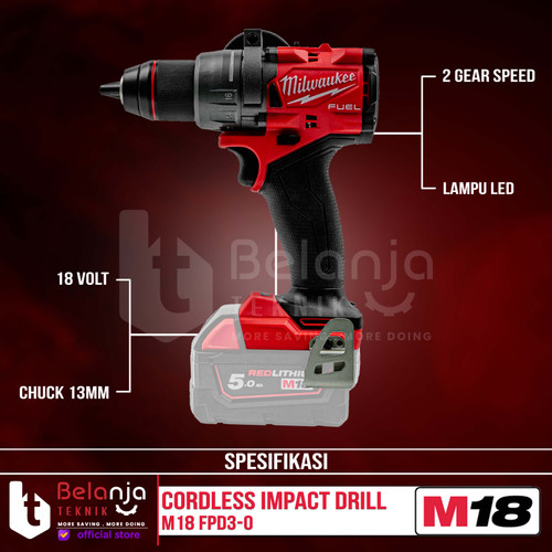 Milwaukee Bor Baterai M18 FPD3-0 Cordless Impact Drill Set 18V 5AH FPD