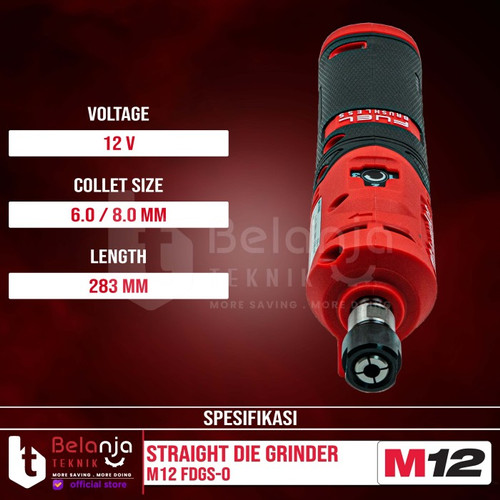 Milwaukee Gerinda Baterai M12 FDGS-0 Straight Die Grinder Set 12 V 6Ah