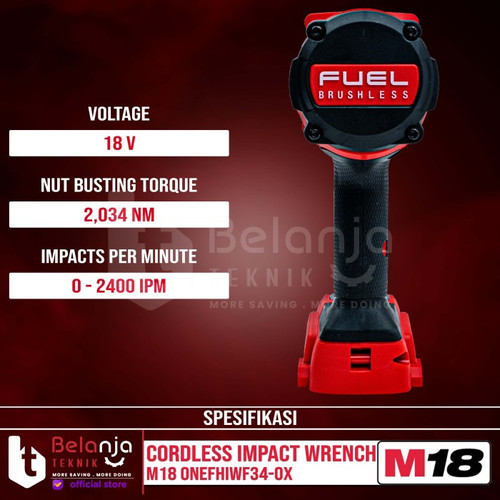 Milwaukee Impact Wrench Baterai 3/4 In M18 ONEFHIWF34-0X Set 18 V 8 Ah