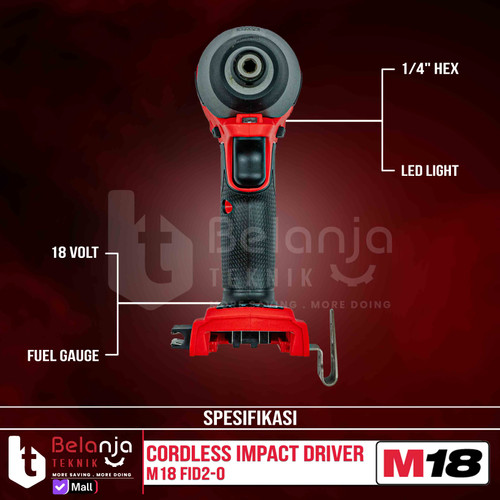 Milwaukee Impact Driver Baterai M18 FID2-0 Bor Obeng SET 18V 8 AH FID
