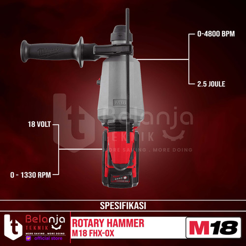 Milwaukee Rotary Hammer Cordless Sds M18 FHX-0X Bor Tembok 26 MM Set