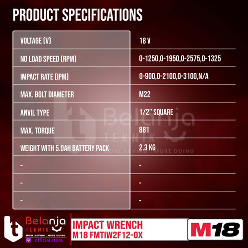 Milwaukee Mid Torque Impact Wrench M18 FMTIW2F12-0X Pembuka Baut Set