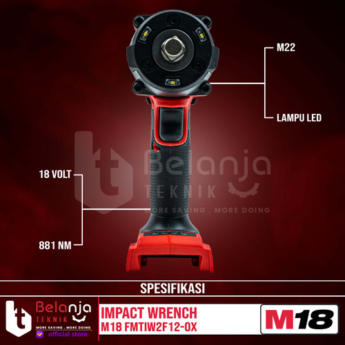Milwaukee Mid Torque Impact Wrench 1/2" M18 FMTIW2F12-0X Pembuka Baut