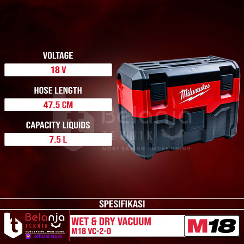 Milwaukee Wet & Dry Vacuum Cordless M18 VC-2-0 Penghisap Debu SET 18V
