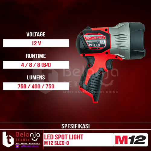 Milwaukee Led Spot Light M12 SLED-0 Lampu Senter Kerja Set 12 V 2 AH