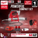 Milwaukee Grease Gun Cordless M12 GG-0 Pompa Gemuk Baterai Set 12V 2AH