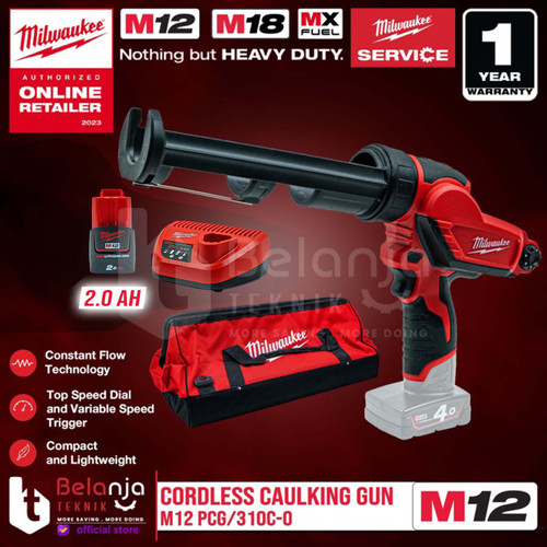 Milwaukee Tembakan Lem Baterai M12 PCG-310C Caulking Gun Set 12 V 2 AH