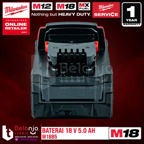 Milwaukee Battery M18 B5 Baterai 18V 5 AH 18 Volt M18B5 REDLithium Ion