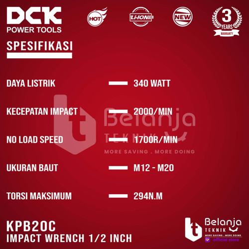 DCK Impact Wrench 1/2 Inch KPB20C Mesin Pembuka Baut Listrik 1/2" KPN