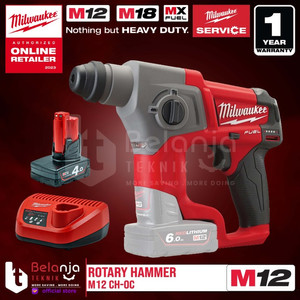 Milwaukee Rotary Hammer Cordless Sds M12 CH-0C Bor Tembok Set 12V 4AH