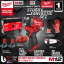 Mesin Stubby Impact Wrench Baterai Milwaukee M12 FIWF12-0C 1/2 Inch GEN 3 Mesin Buka Baut Set 12V 4 AH