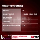 Milwaukee Gerinda Baterai M12 FDGS-0 Straight Die Grinder Set 12V 2 AH