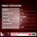Milwaukee Compact Impact Ratchet M12 FIR12-0 Kunci Rachet Set 12 V 4AH