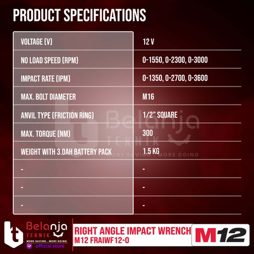 Milwaukee Right Angle Impact Wrench 1/2 Inch M12 FRAIWF12-0 Unit Only