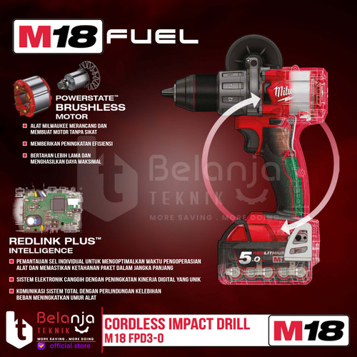 Milwaukee Bor Baterai M18 FPD3-0 Cordless Impact Drill 18V Unit Only